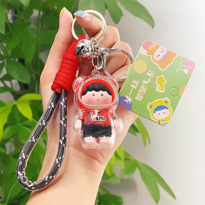 Cute Genki Boy Keychain with Wrist Lanyard & Bell | Clear Acrylic Cover Yami Figure Bag Charm, image 3