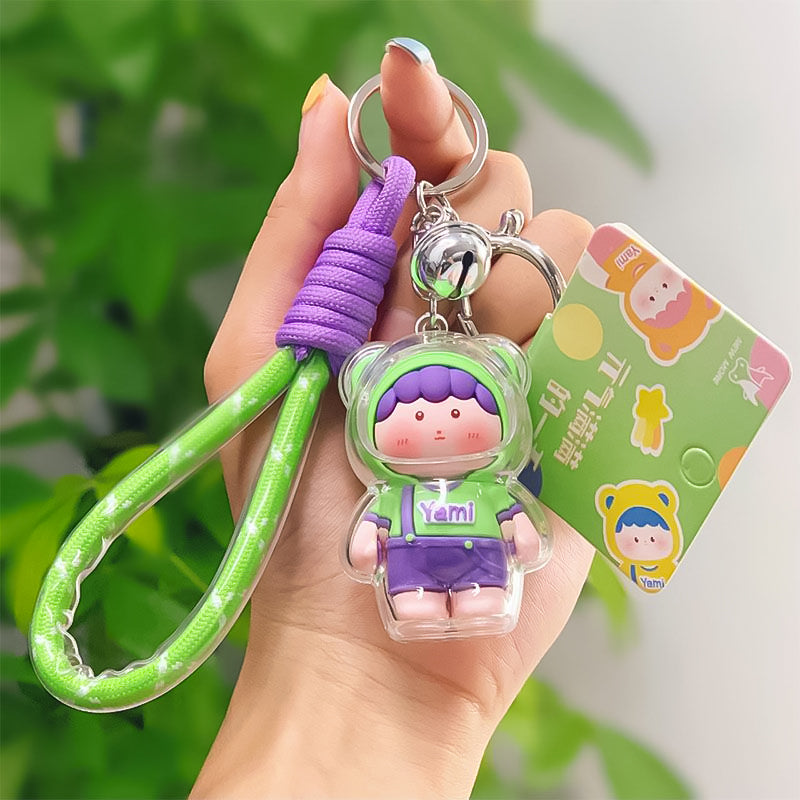 Cute Genki Boy Keychain with Wrist Lanyard & Bell | Clear Acrylic Cover Yami Figure Bag Charm, image 2