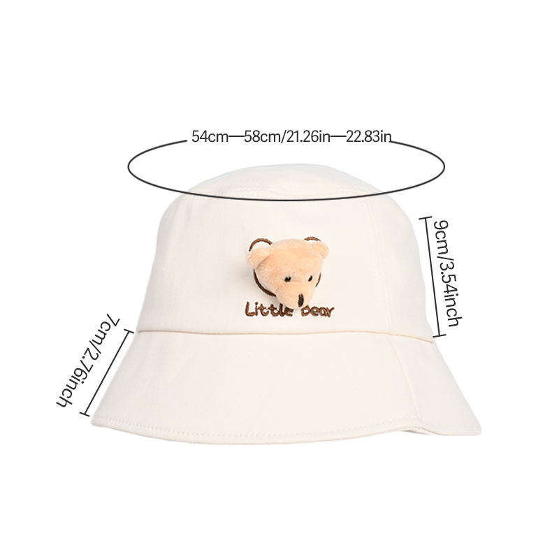 Cute 3D Little Bear Embroidered Bucket Hat – UV Protection Sun Cap for Kids & Teens, Soft Cotton Blend, Adjustable Fit