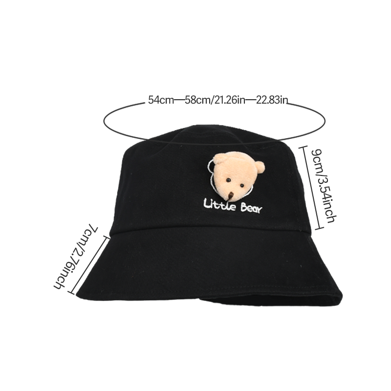Cute 3D Little Bear Embroidered Bucket Hat – UV Protection Sun Cap for Kids & Teens, Soft Cotton Blend, Adjustable Fit