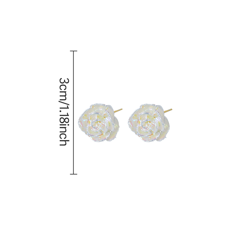 Iridescent Rose Stud Earrings – Elegant 3D Flower Design with Silver Edge | Lightweight & Hypoallergenic for Daily Wear & Gifting