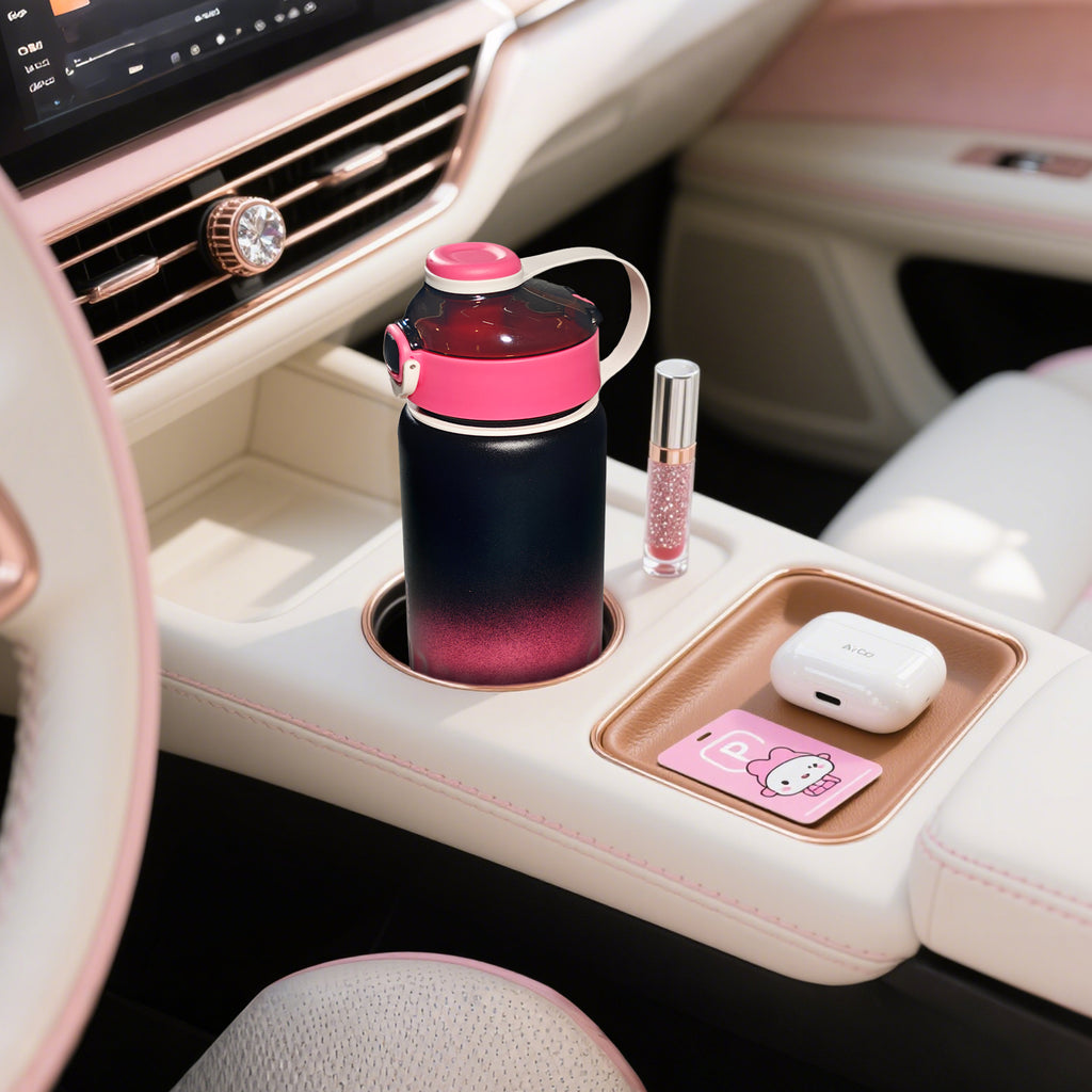 Insulated Stainless Steel Water Bottle with Pop-Up Lid | Black Pink Gradient Vacuum Flask