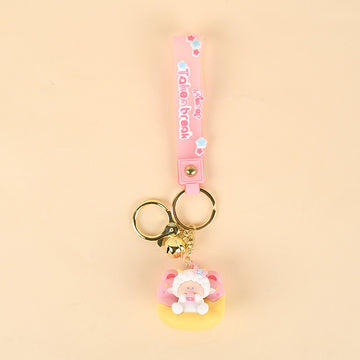 Cute Lazy Sofa Animal Keychain with Bell & Silicone Wrist Strap | Duck Lamb Figure Bag Charm