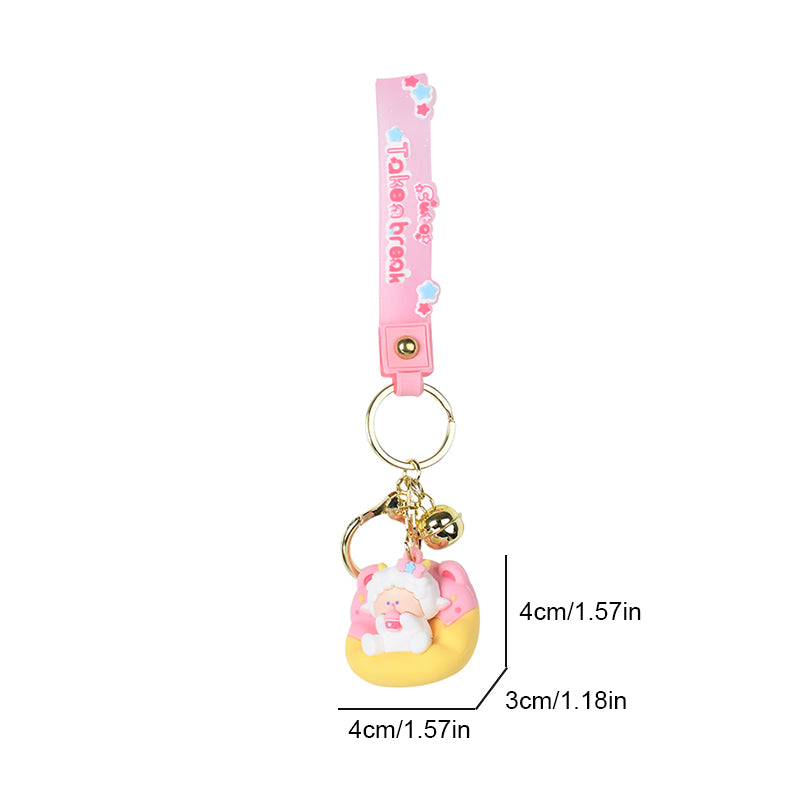 Cute Lazy Sofa Animal Keychain with Bell & Silicone Wrist Strap | Duck Lamb Figure Bag Charm