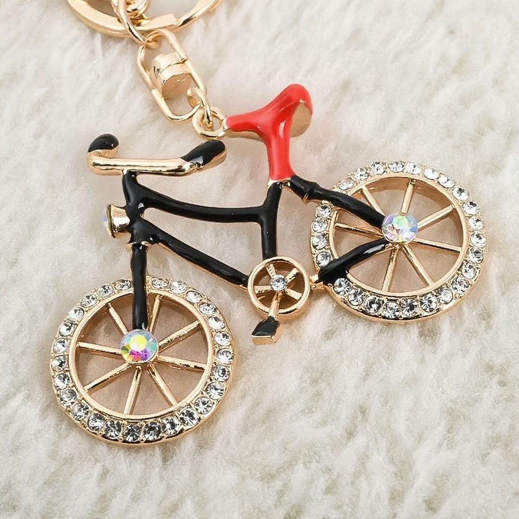 Cute Bicycle Keychain with Rhinestone Wheels – Retro Bike Charm for Car Keys, Bag & Backpack | Unique Gift for Cycling Lovers & Women