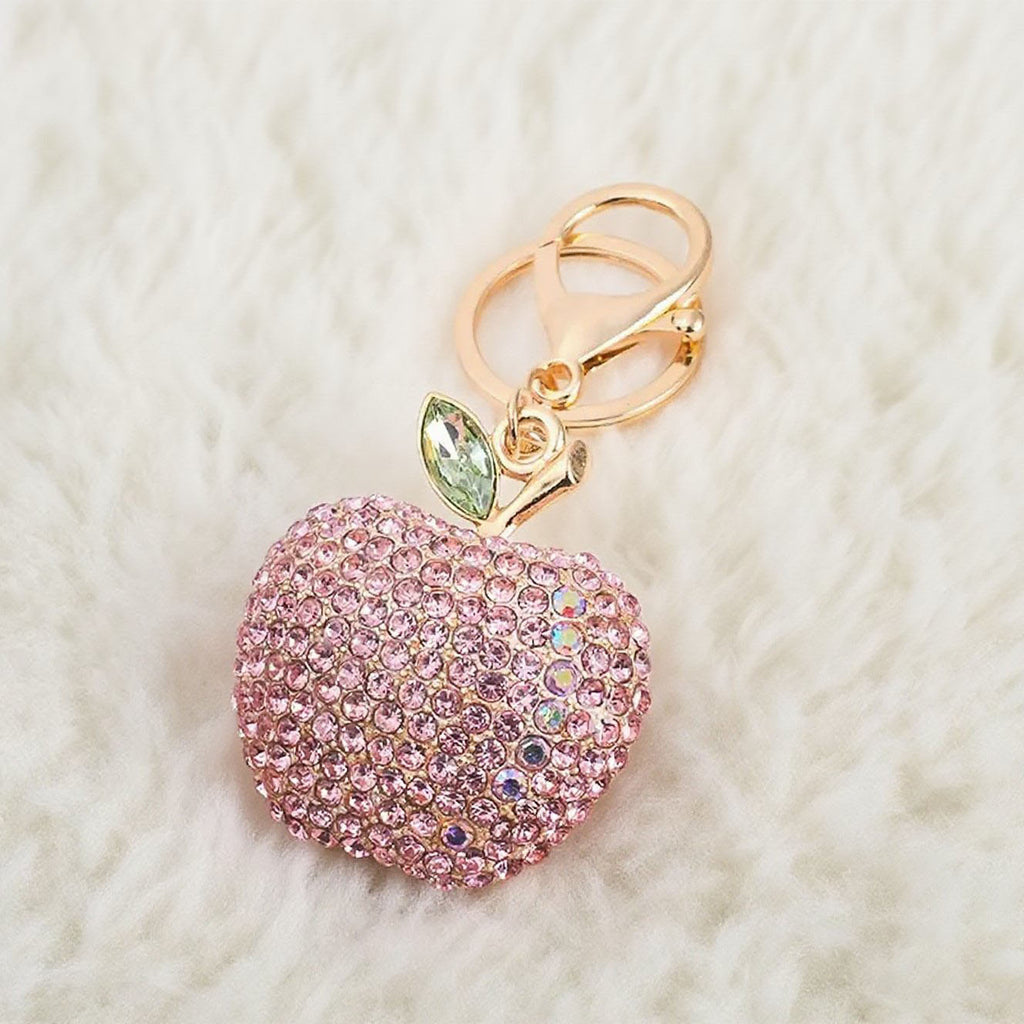 Luxury Rhinestone Apple Keychain – Sparkling Fruit Charm for Car, Bag & Keys | Perfect Gift for Women & Girls