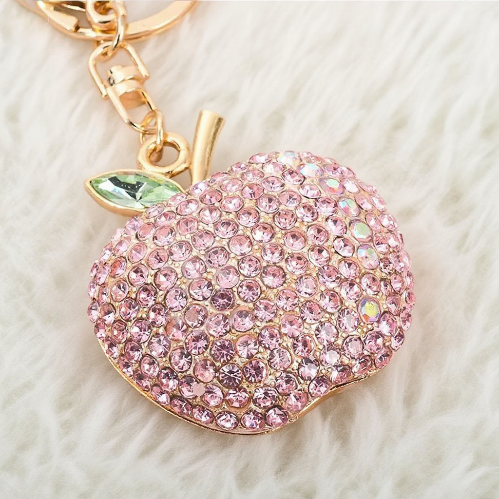 Luxury Rhinestone Apple Keychain – Sparkling Fruit Charm for Car, Bag & Keys | Perfect Gift for Women & Girls