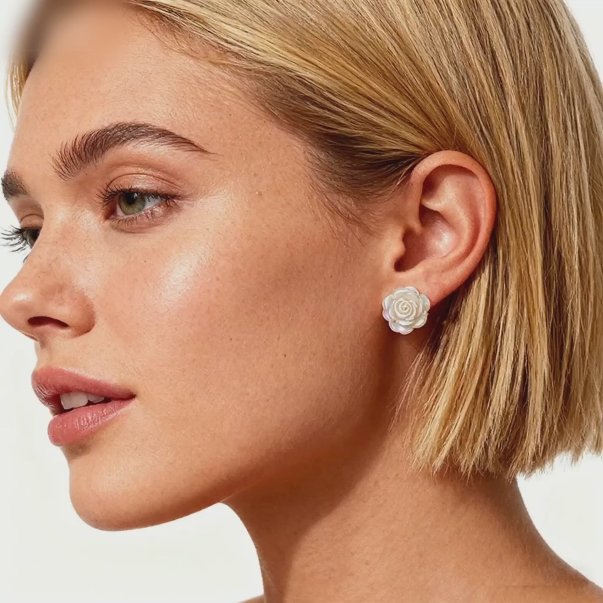 Iridescent Rose Stud Earrings – Elegant 3D Flower Design with Silver Edge | Lightweight & Hypoallergenic for Daily Wear & Gifting