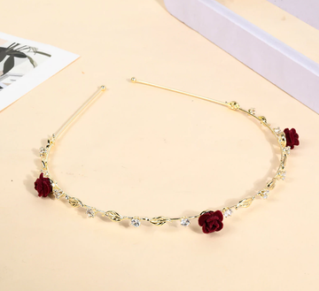 Flocked Rose Metal Head Band - Gold